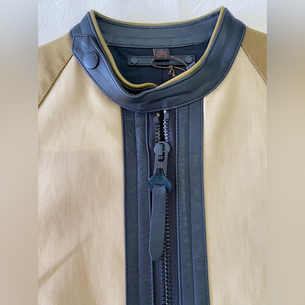 Coach Outlet Tan Black Trim Moto Style Utility Zip Front Jacket Luxury Casual XS - Picture 8 of 13